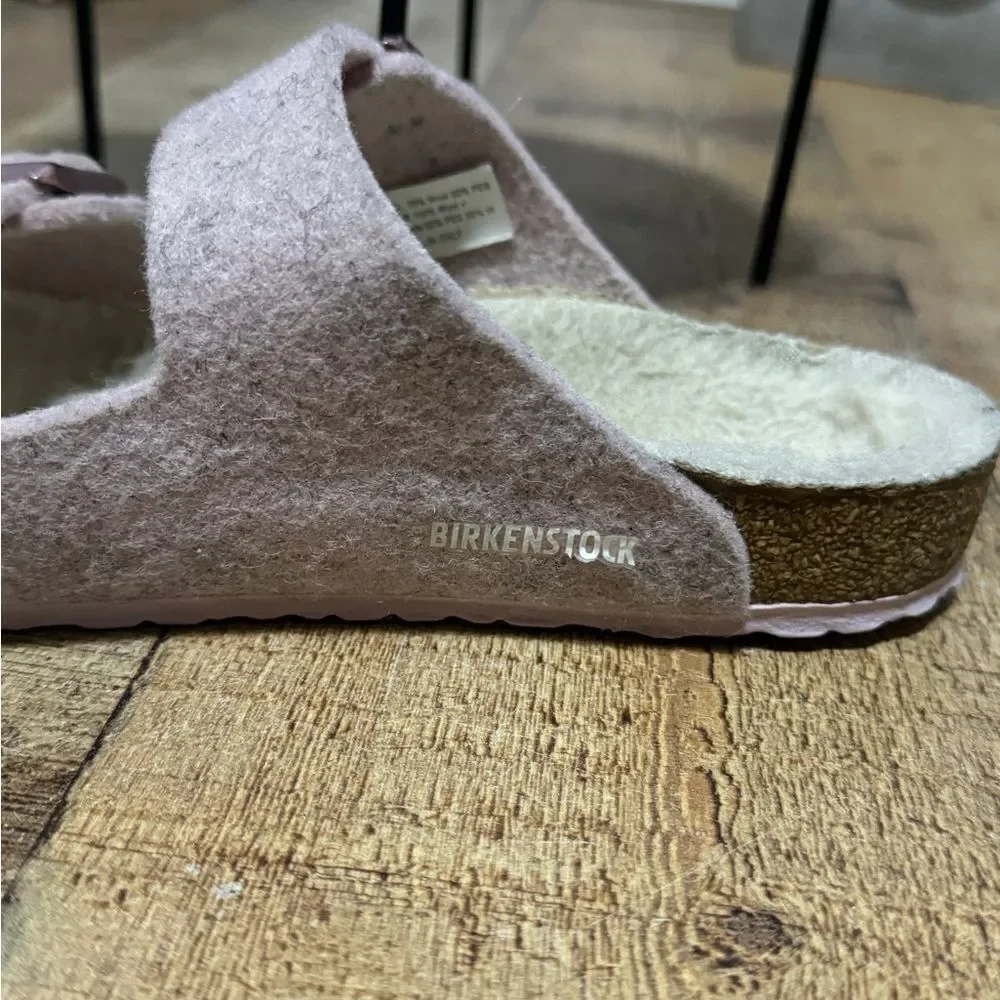 Birkenstock ARIZONA Double WOOL SLIDE Sandal Blush Pink Unisex 34‎ narrow